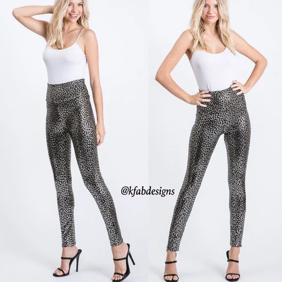 LAST 1! Silver/Black High Waist Animal Print Slim Fit Stretchy Leggings - Picture 3 of 7